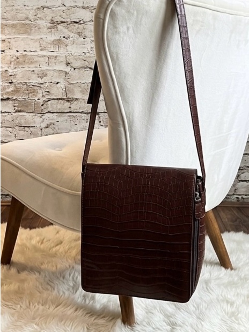 Marlo Croc-Embossed Crossbody Bag in Deep Brown - Picture 2 of 9